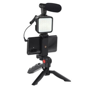 AY49 Mobile Vlogging Kit for Smartphone & Camera – Video Recording Studio Kit with Microphone, LED Fill Light, Tripod
