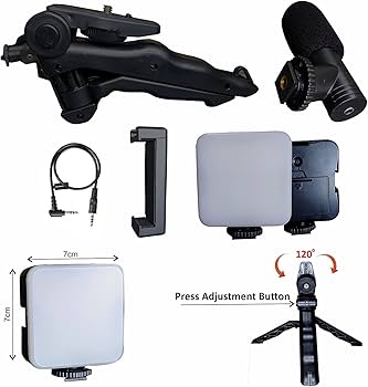 AY49 Mobile Vlogging Kit for Smartphone & Camera – Video Recording Studio Kit with Microphone, LED Fill Light, Tripod