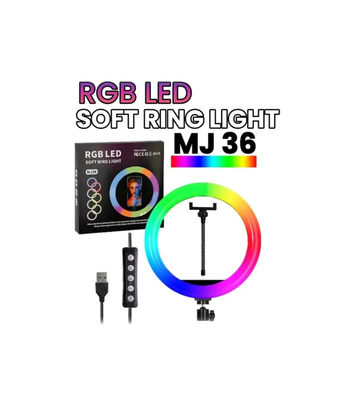 MJ36 RGB LED Ring Light 36cm (13-Inch) with Phone Clip – Multi-Color Light