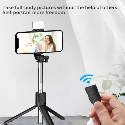 4-in-1 Wireless Selfie Stick Tripod with Bluetooth Remote, LED Ring Light, Foldable 70CM Mobile Holder