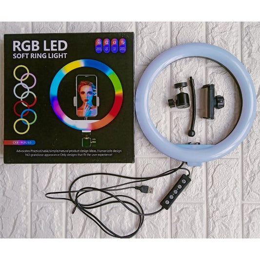 MJ 33 RGB LED Ring Light 33cm with Phone Clip – Multi-Color Light