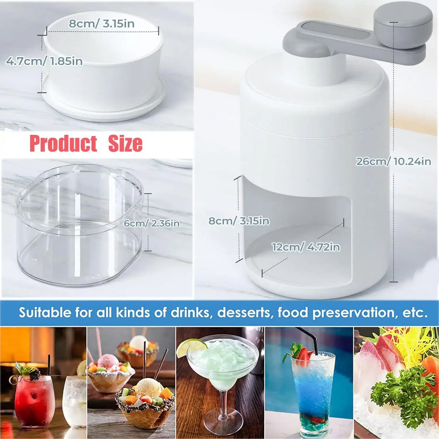 Premium Ice Crusher Machine for Home | Manual Ice Shaver with Ice Cube Trays