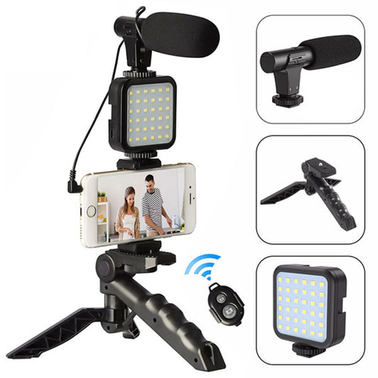 AY49 Mobile Vlogging Kit for Smartphone & Camera – Video Recording Studio Kit with Microphone, LED Fill Light, Tripod