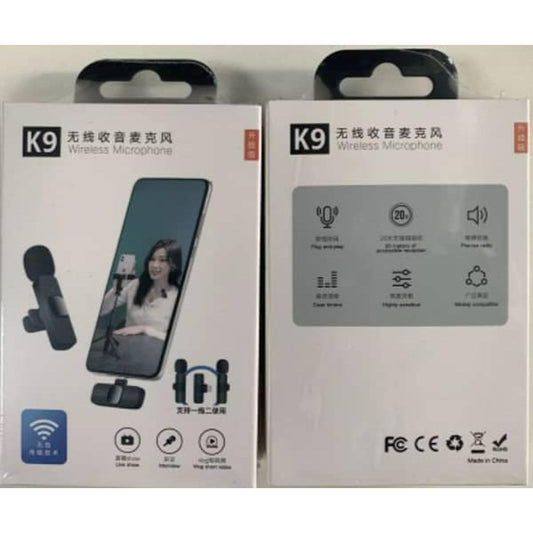 K9 Wireless Lavalier Microphone – Dual Mic with USB Type-C & iOS Connector