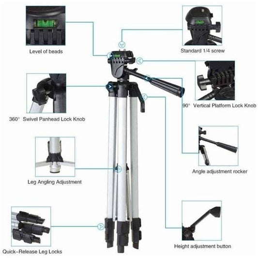 WT-330A Aluminum Professional Tripod Stand for Camera & Mobile – 360° Swivel Head Tripod