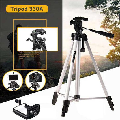 WT-330A Aluminum Professional Tripod Stand for Camera & Mobile – 360° Swivel Head Tripod